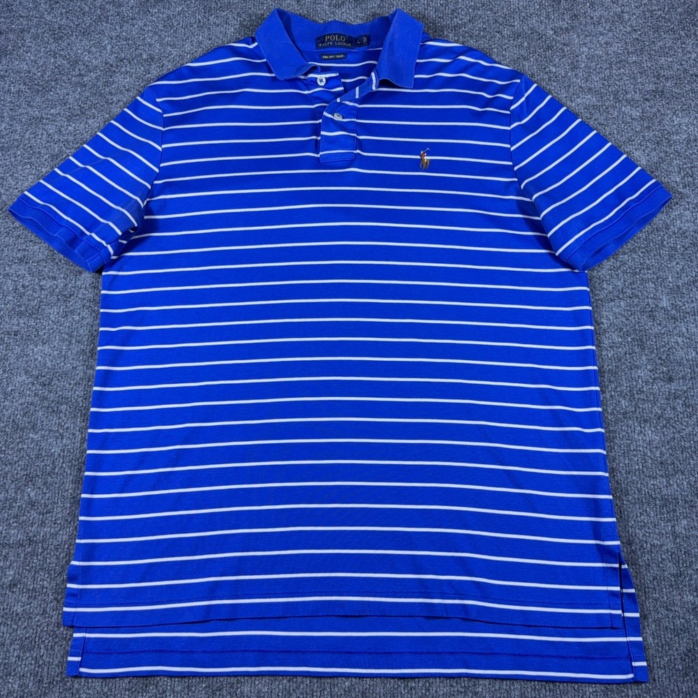 Polo Ralph Lauren Mens Large Blue White Striped Pima Soft Touch Polo Shirt L - Picture 3 of 10
